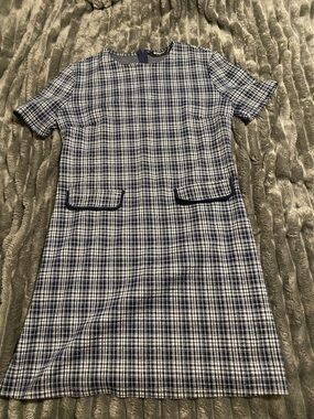Allegra K Navy and White Plaid Zip-Back Shift Dress